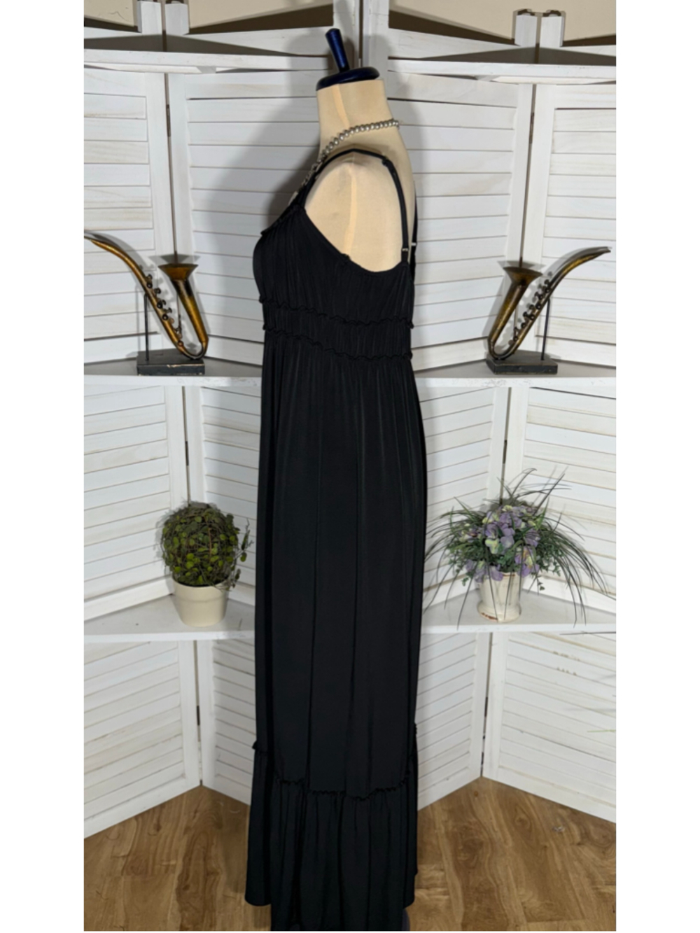 Maggy London black babydoll maxi dress hippie boho tiered whimsigoth homecoming - Picture 4 of 5
